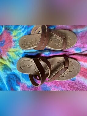 b.o.c. Brown Strappy Floral-Embossed Sandals